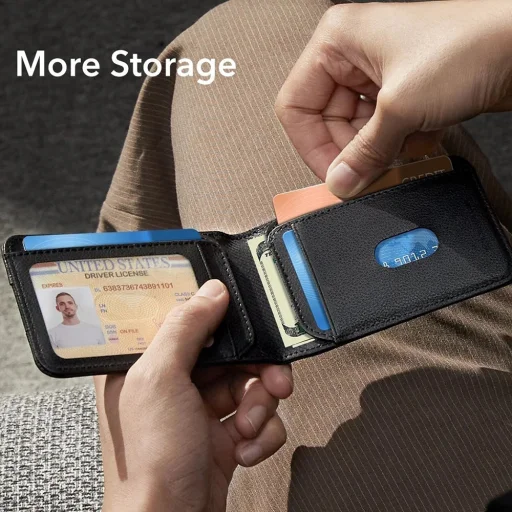 Classic Geo Kártyatartó - Vegán Bőr Pénztárca 11 kártyához és készpénzhez, Find My funkcióval, RFID blokkolás - Carbon Fiber - 7