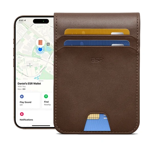 ESR Classic Geo Vegan Bőr Kártyatartó Pénztárca, 11 Kártya és Készpénz számára, Find My funkcióval, RFID blokkolás - Barna - 1