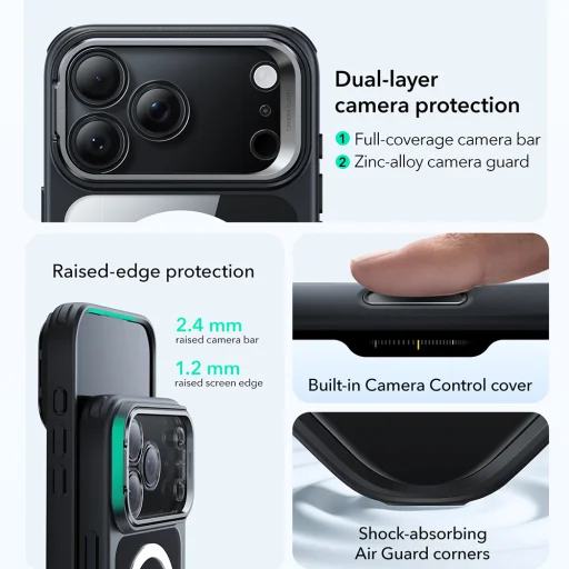 iPhone 17 Pro ESR Classic Hybrid HaloLock Kickstand - Átlátszó Fekete tok - 5