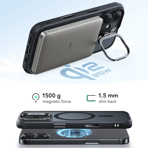 iPhone 17 Frosted Black ESR - Classic Hybrid HaloLock Kickstand tok - 2