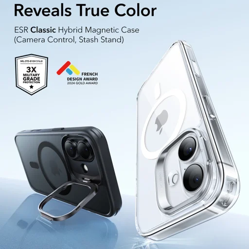 iPhone 17 Frosted Black ESR - Classic Hybrid HaloLock Kickstand tok - 4