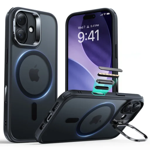 iPhone 17 Frosted Black ESR - Classic Hybrid HaloLock Kickstand tok - 1