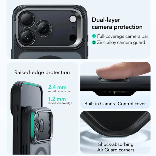 iPhone 17 Pro Fekete Frosted ESR Classic Hybrid HaloLock Kickstand tok - 9