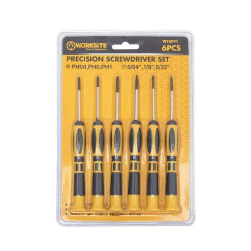 WORKSITE WT8091 műszerész csavarhúzó készlet, 6db, lapos és Phillips csillag fejek, precíziós feladatokhoz - 1