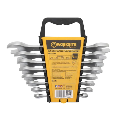 WORKSITE WT2714 mindkét végén nyitott villáskulcs készlet, 8db, Cr-V acél, praktikus tároló - 1