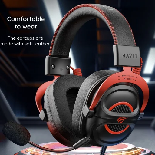 Gaming Havit H2002E Pro fejhallgató - Levehető mikrofon, 60mm hangszóró, PS4/PS5/XBOX kompatibilis, Jack 3.5mm, 2m - Fekete - 3