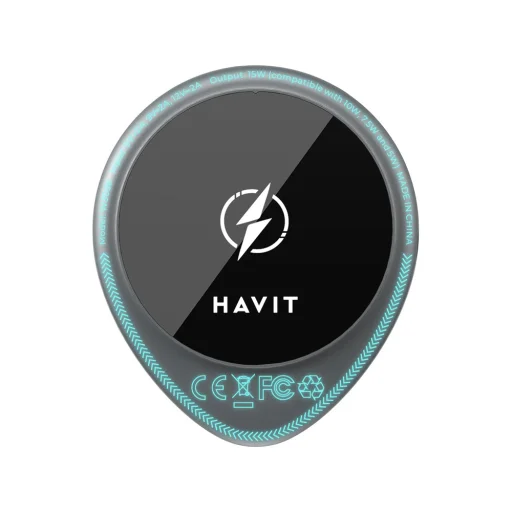 Havit Autós tartó vezeték nélküli töltéssel (W3036) - hűtővel, légbeömlőre, 15W - Fekete - 3