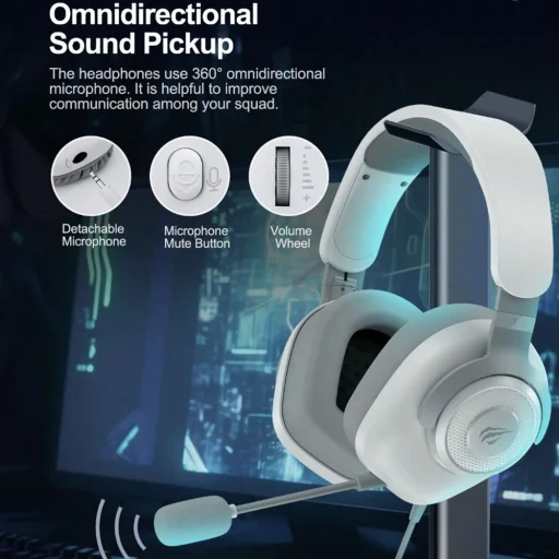 Havit Gaming Headphones H2230U Fehér - levehető mikrofonnal, 50 mm-es hangszóróval, USB, 1,8 m - 2