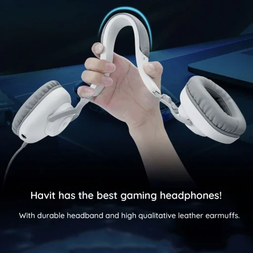 Havit Gaming Headphones H2230U Fehér - levehető mikrofonnal, 50 mm-es hangszóróval, USB, 1,8 m - 3