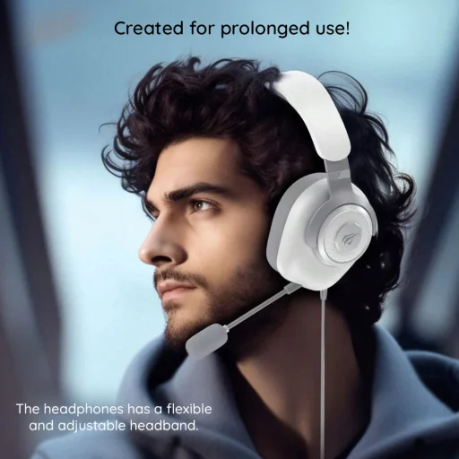 Havit Gaming Headphones H2230U Fehér - levehető mikrofonnal, 50 mm-es hangszóróval, USB, 1,8 m - 6