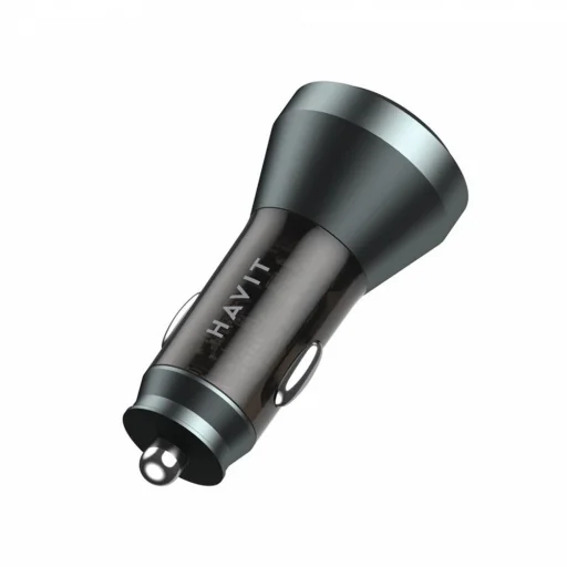 Havit Autós Töltő (CC2017) - Type-C, USB, 45W, 3A, Látható Belső Szerkezeti Dizájn - Fekete/Kék - 3