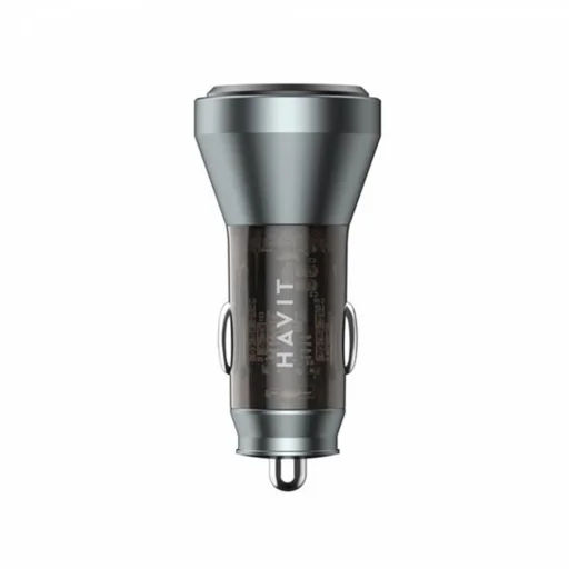 Havit Autós Töltő (CC2017) - Type-C, USB, 45W, 3A, Látható Belső Szerkezeti Dizájn - Fekete/Kék - 4