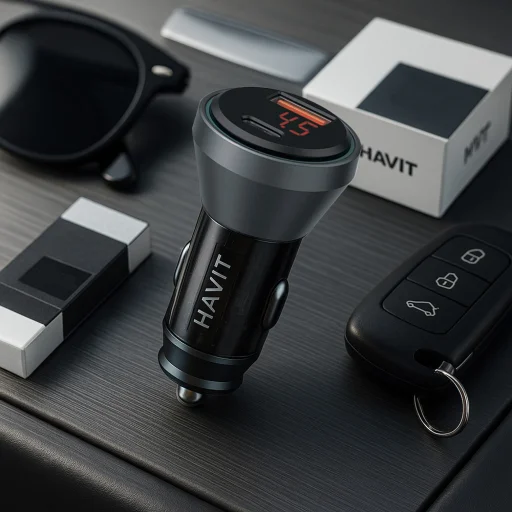 Havit Autós Töltő (CC2017) - Type-C, USB, 45W, 3A, Látható Belső Szerkezeti Dizájn - Fekete/Kék - 5