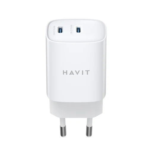 Wall Charger Havit UC45W EU - GaN, 2 x Type-C, PD45W, ABS, PC - Fehér - 4