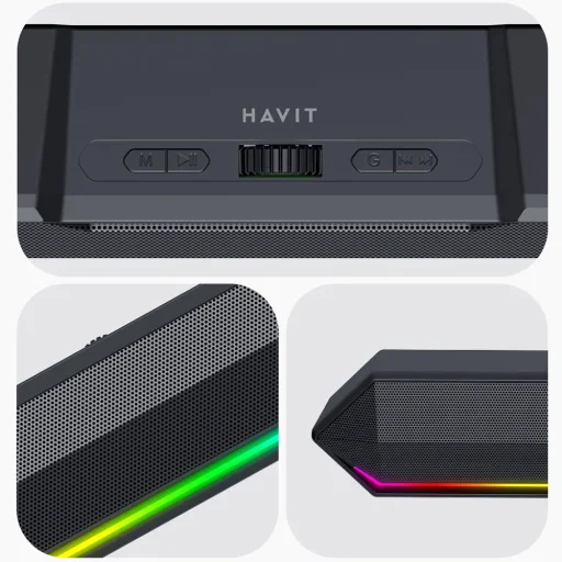 Havit - Vezeték nélküli hangszóró (SK772BT) - játékhoz, USB-C, Bluetooth 5.3, TWS, LED világítás, AUX, TF, USB, 10W, 1200mAh - Fekete - 11