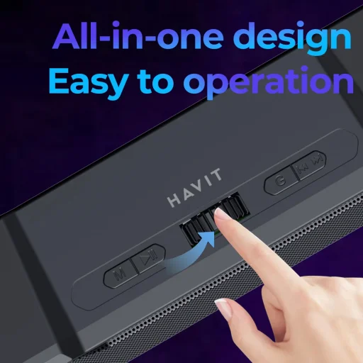 Havit - Vezeték nélküli hangszóró (SK772BT) - játékhoz, USB-C, Bluetooth 5.3, TWS, LED világítás, AUX, TF, USB, 10W, 1200mAh - Fekete - 10