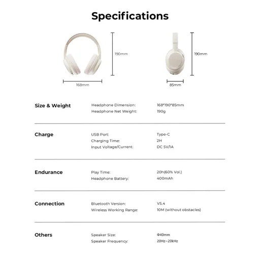 Havit Vezeték nélküli fejhallgató (H619BT) - Fülre illeszkedő, Bluetooth V5.4, ENC, 3 EQ mód, 400mAh, Type-C, Gombvezérlés - Fekete - 7