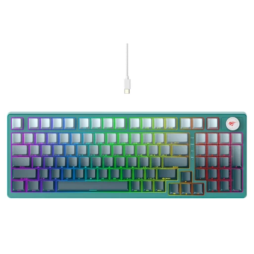 Gaming Keyboard (KB899L) Havit - USB-C, RGB világítás, 1.8m, 350mA - Fehér / Zöld - 1