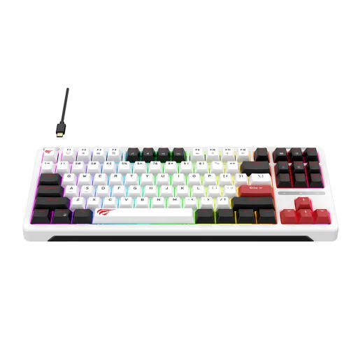 Gaming Keyboard Havit (KB902L) - USB-C, RGB világítással, 1.8m, 200mA - Fekete / Fehér / Piros - 3