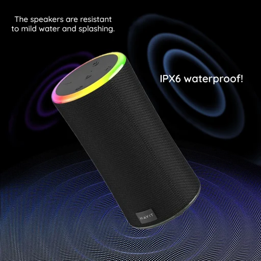 Havit Wireless Speaker (SK833BT) Type-C, Bluetooth 5.3, TWS, TF, USB, Kihangosított hívások, RGB világítás, IPX6, 4000mAh Fekete - 4