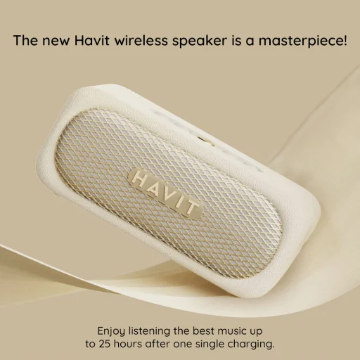 Havit Wireless Hangszóró (SK905BT) - Type-C, Bluetooth 5.3, TWS, TF, AUX, Kihangosító Hívás, IPX7, 2000mAh - Bézs - 6