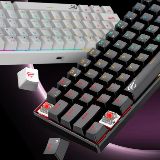Gaming Keyboard Havit (KB903L) - USB-C, RGB világítással, 1.8m, 200mA - Átlátszó fehér - 4