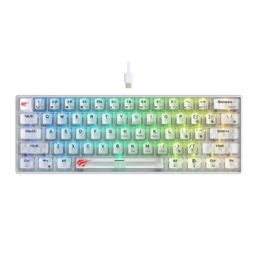 Gaming Keyboard Havit (KB903L) - USB-C, RGB világítással, 1.8m, 200mA - Átlátszó fehér - 1