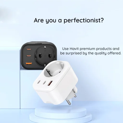 Havit Fali Töltő (UC142 EU) - EU Aljzat, 2x Type-C, USB, 30W - Fekete - 2