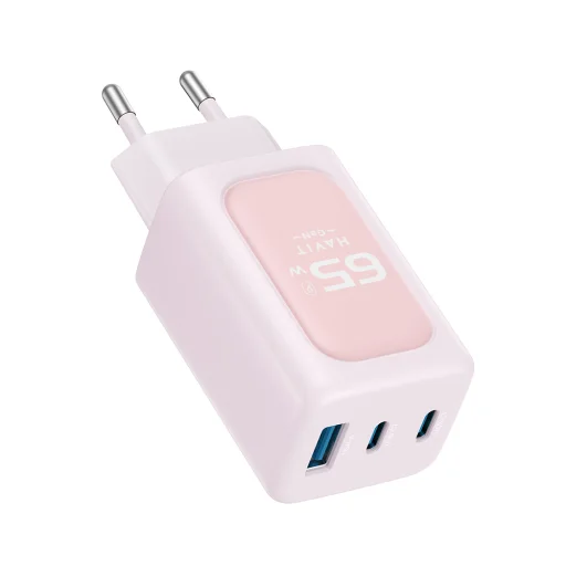 Havit - Fali töltő (UC260 EU) - 2x USB-C, USB, 65W - Rózsaszín - 3