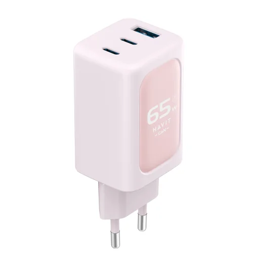 Havit - Fali töltő (UC260 EU) - 2x USB-C, USB, 65W - Rózsaszín - 2