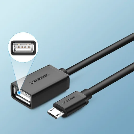 Ugreen USB (aljzat) - micro USB (csatlakozóvég) OTG kábel adapter 12cm USB 2.0 480Mbps fekete (US133 10396) - 8