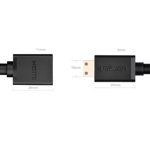 Ugreen HDMI (aljzat) - mini HDMI (csatlakozó) kábel adapter 4K 60Hz Ethernet HEC ARC 32 csatornás audio  22cm fekete (20137) - 2