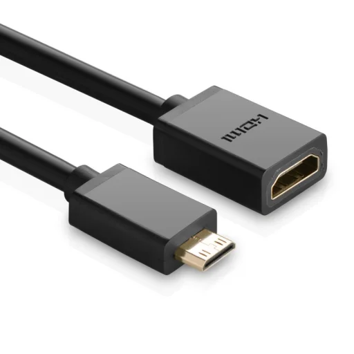 Ugreen HDMI (aljzat) - mini HDMI (csatlakozó) kábel adapter 4K 60Hz Ethernet HEC ARC 32 csatornás audio  22cm fekete (20137) - 1