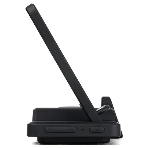 Multifunkciós C100 4 az 1-ben Vezeték nélküli Qi töltőállomás 15W és óra fekete színben - 7