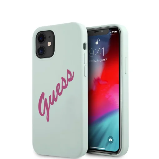 iPhone 12 mini Guess GUHCP12SLSVSBF Silicone Vintage Fuchsia Script tok kék színben - 1