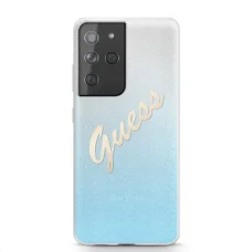 Samsung S21 Ultra Guess GUHCS21LPCUGLSBL Glitter Gradient Vintage tok flitteres világoskék