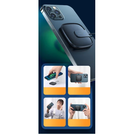 USAMS CD159 W1 Extra vékony MagSafe vezeték nélküli Qi mágneses töltő 15W fekete - 3