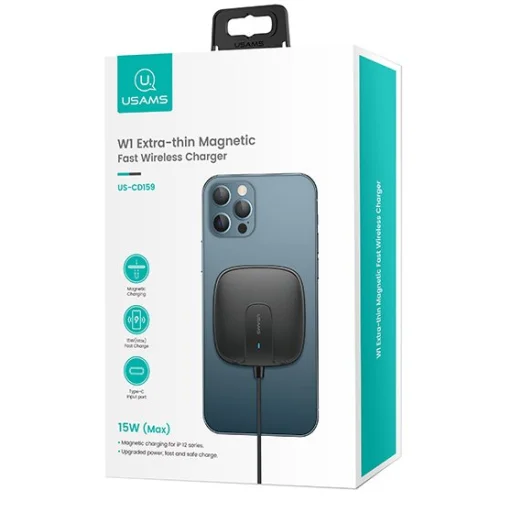 USAMS CD159 W1 Extra vékony MagSafe vezeték nélküli Qi mágneses töltő 15W fekete - 5