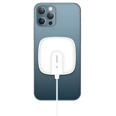 USAMS CD159 W1 Extra vékony MagSafe vezeték nélküli Qi mágneses töltő 15W fehér