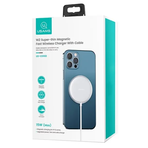 USAMS CD160 W2 Cink ötvözet MagSafe vezeték nélküli Qi mágneses töltő 15W ezüst - 3