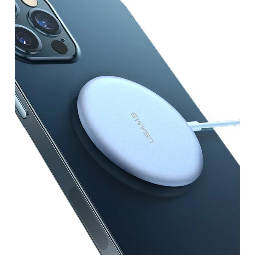 USAMS CD160 W2 Cink ötvözet MagSafe vezeték nélküli Qi mágneses töltő 15W ezüst - 1