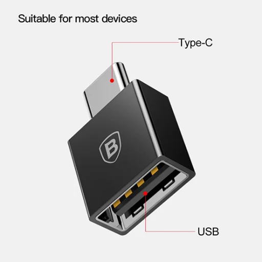 Baseus Adapter USB Type C csatlakozó - USB-A aljzat 2,4A fekete (CATJQ-B01) - 5