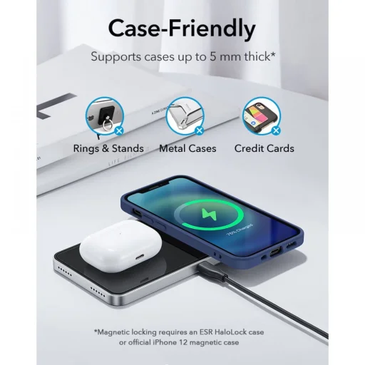 ESR HaloLock 2in1 MagSafe mágneses vezeték nélküli gyorstöltő fekete - 2