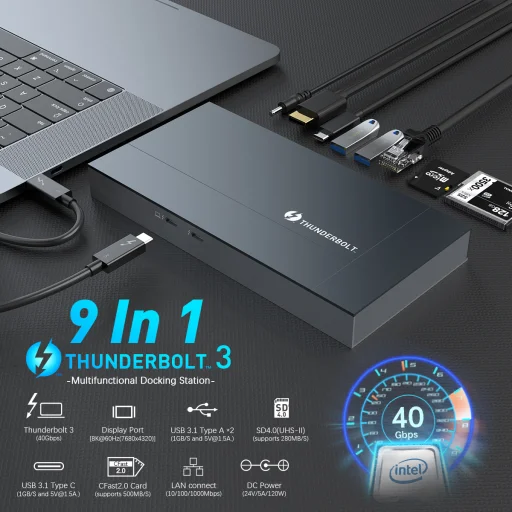 Rocketek 9in1 USB Type-C HUB USB 3.0/Thunderbolt 3 USB-C dokkoló szürke - 3