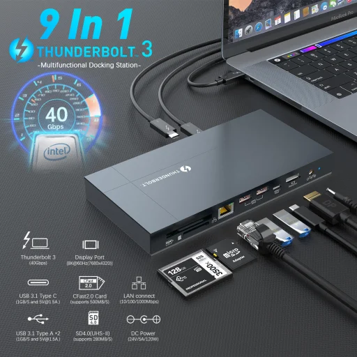 Rocketek 9in1 USB Type-C HUB USB 3.0/Thunderbolt 3 USB-C dokkoló szürke - 5