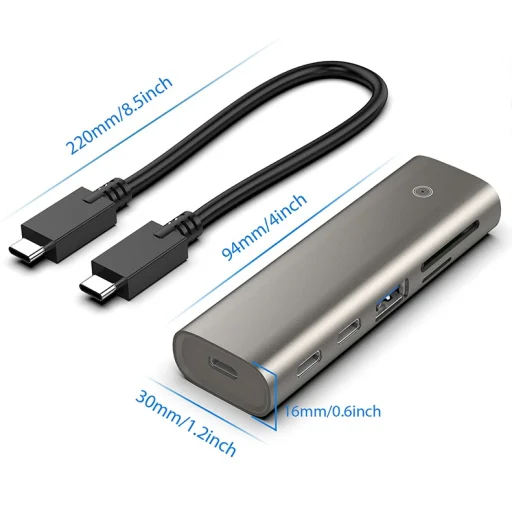 ROCKETEK 5 in 1 USB Type C HUB - USB Type C PD, 2x USB-C 3.1, USB 3.1, SD és microSD kártyaolvasó szürke - 5