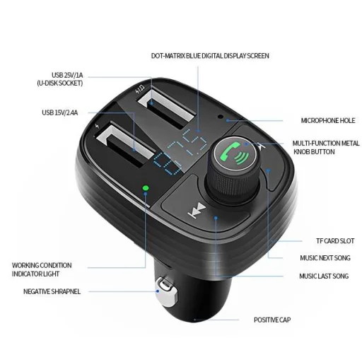 KAKU Jingying Bluetooth FM Transmitter + autós töltő  3.4A 2xUSB MP3 fekete (KSC-184) - 9