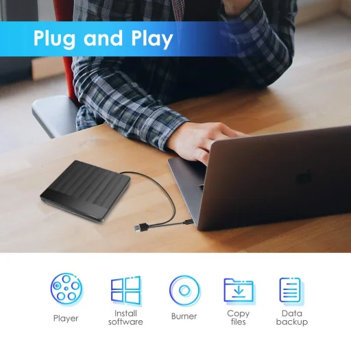 RayCue hordozható külső CD/DVD író/olvasó USB 3.0, Type-C csatlakozóval - 2