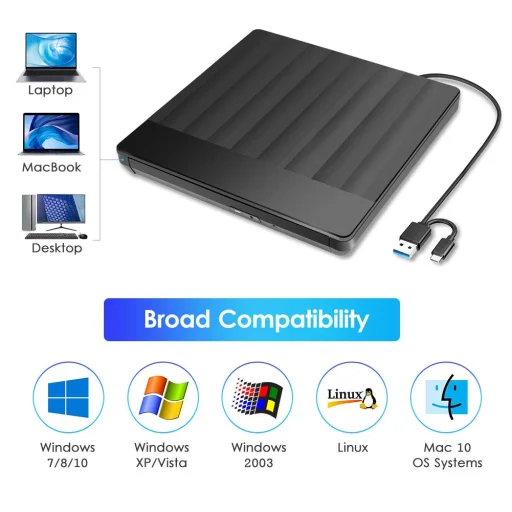 RayCue hordozható külső CD/DVD író/olvasó USB 3.0, Type-C csatlakozóval - 5