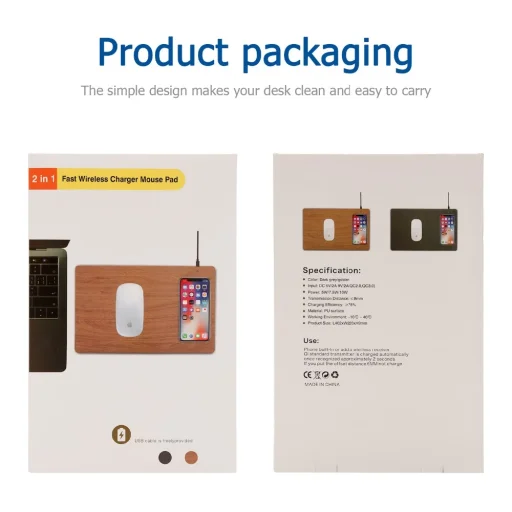 SMD S120 egérpad beépített vezeték nélküli, QI mobiltelefon töltővel (10W) halványbarna fa mintázattal	 - 4